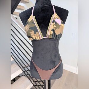 New Camo Bikini Swimsuit Swimwear 2 piece Set with Pink Heart size S